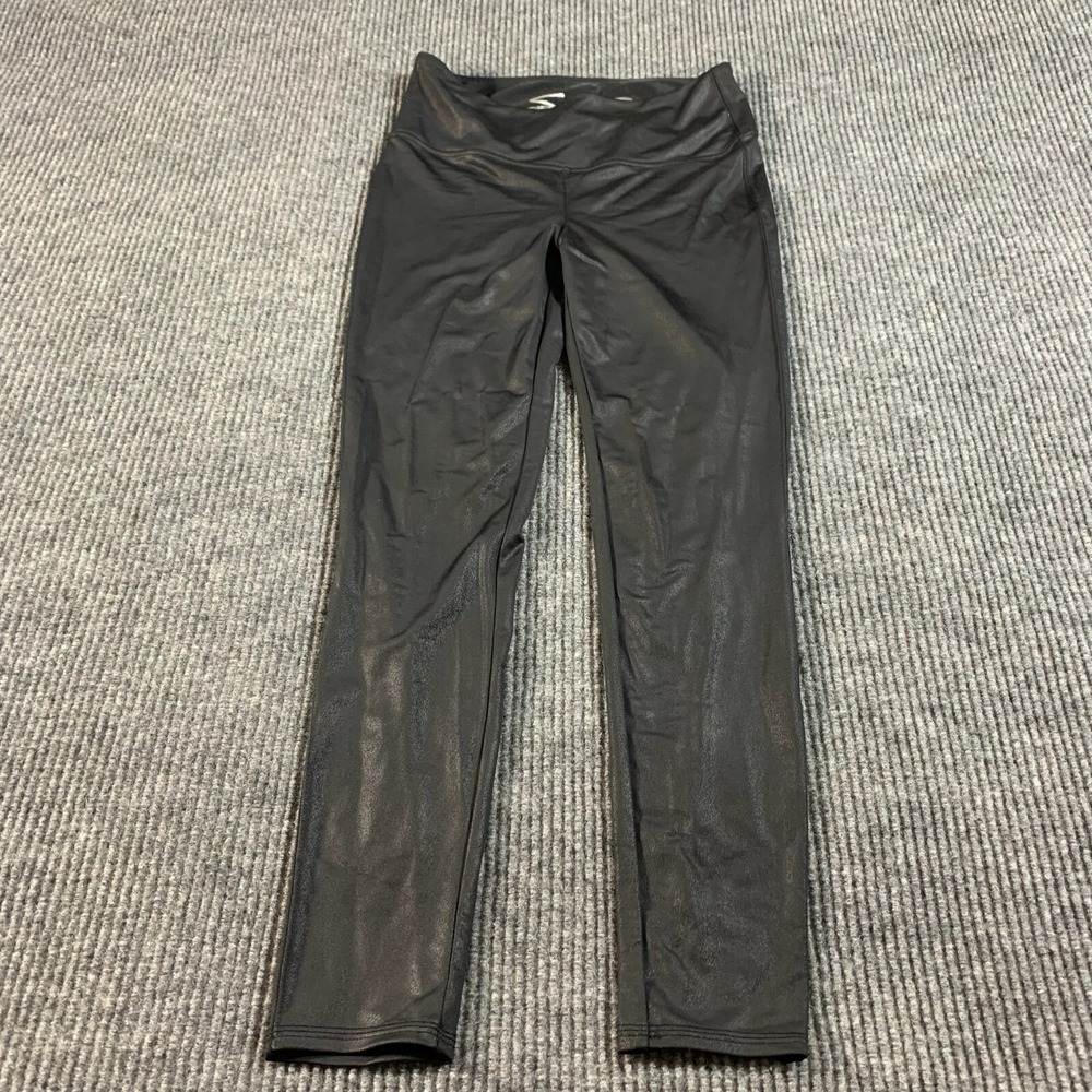 Seven7 Pants Womens Medium‎ Black Coated Sculpted Legging Stretch Pull On Light